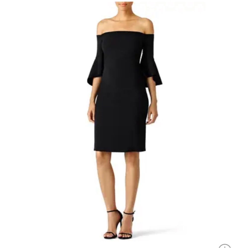 NWT Laundry by Shelli Segal Flare-Sleeve Crepe Dress Women sz 0 Black Wedding